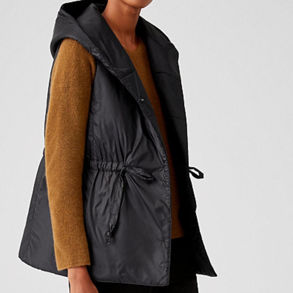 Eggshell Recycled Nylon Hooded Vest by Eileen Fisher
